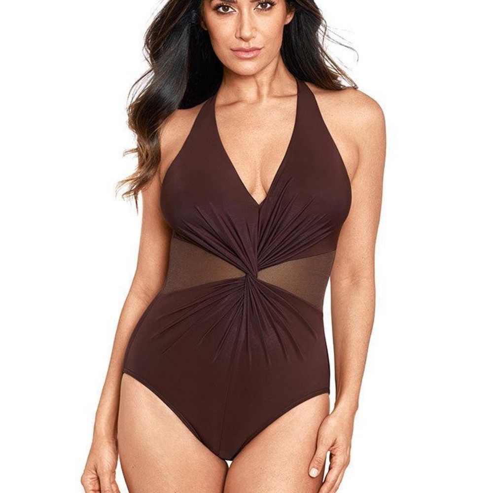 Miraclesuit Illusionists Wrapture One Piece Swimsuit Sumatra Brown Size 8 NEW